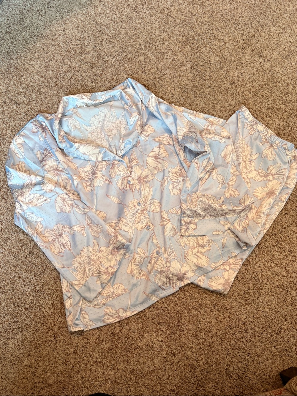 Nordstrom Light Blue Floral Pajama Set with Cream Blooms